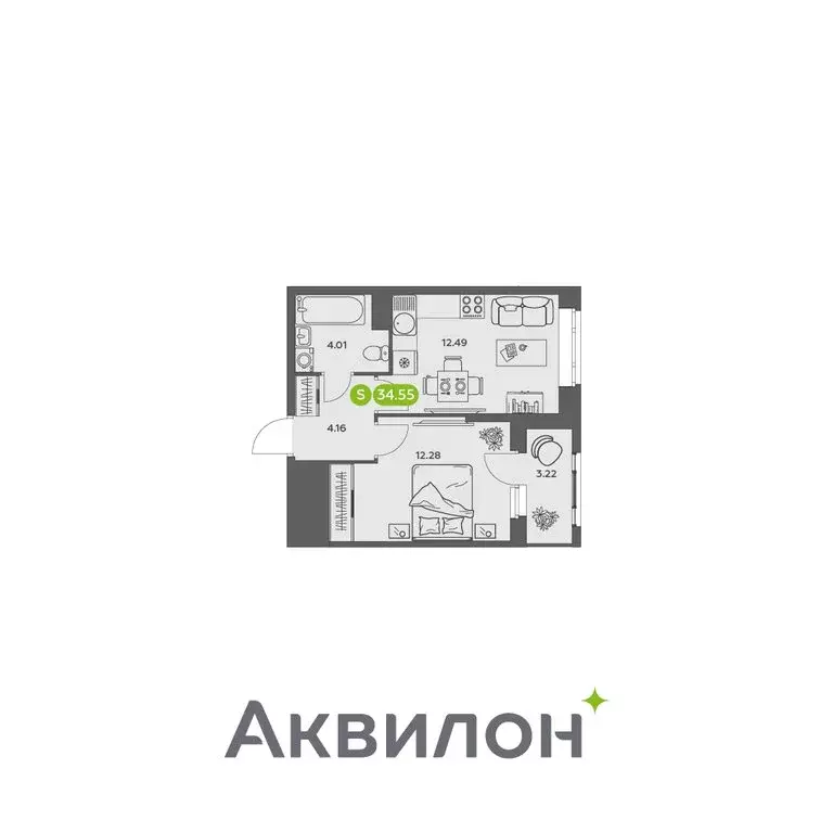 1-комнатная квартира: Архангельск, жилой комплекс АКвартал (34.55 м) - Фото 0