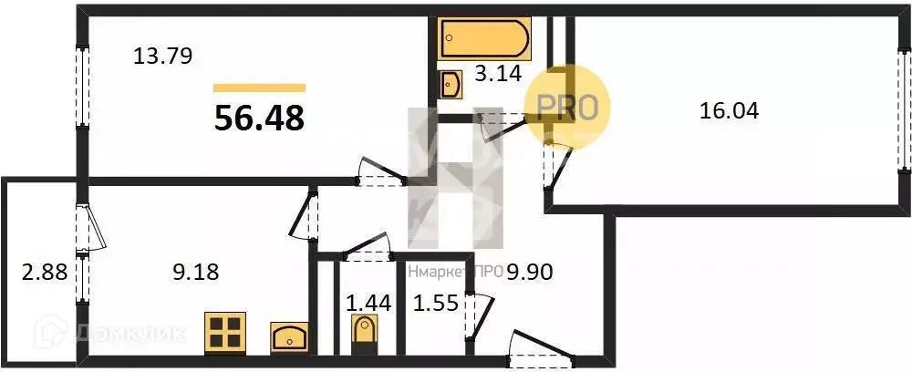 Продаётся 2-к квартира, 56.48 м - Фото 1