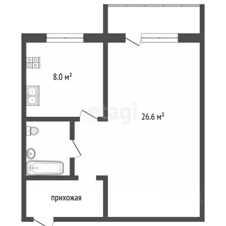 1-к кв. Свердловская область, Туринск Загородная ул., 34А (34.6 м) - Фото 2