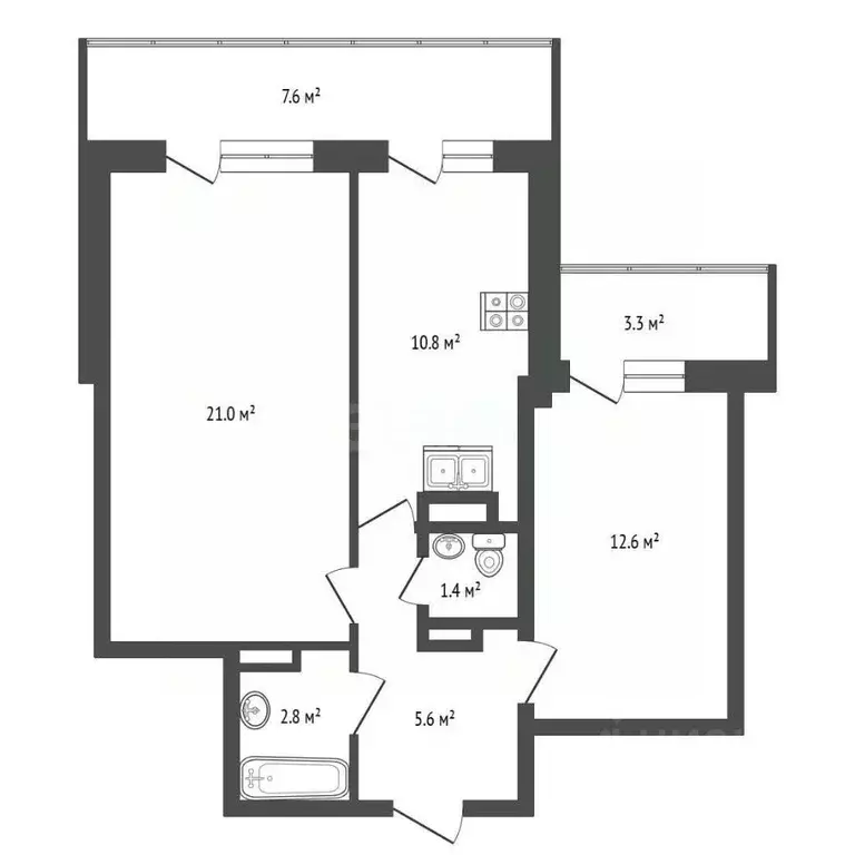 2-к кв. Ханты-Мансийский АО, Ханты-Мансийск ул. Сирина, 78 (54.7 м) - Фото 1