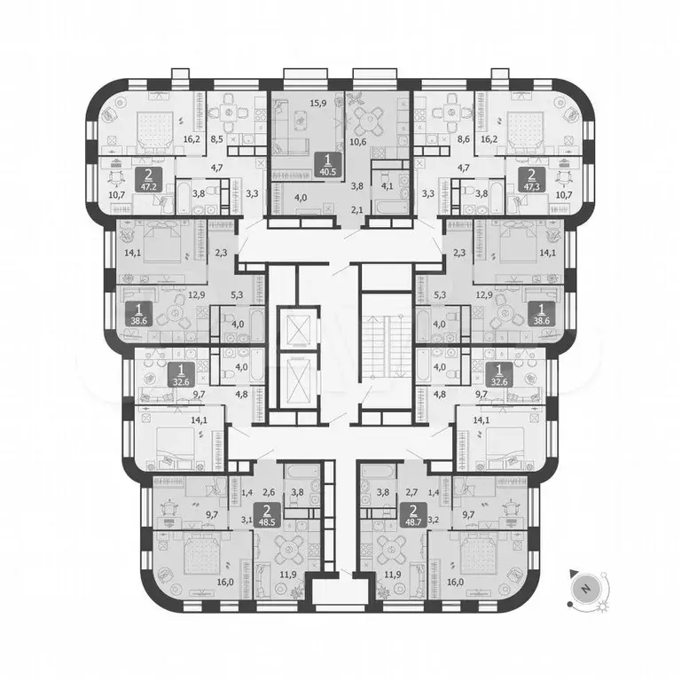 2-к. квартира, 48,5 м, 4/19 эт. - Фото 0