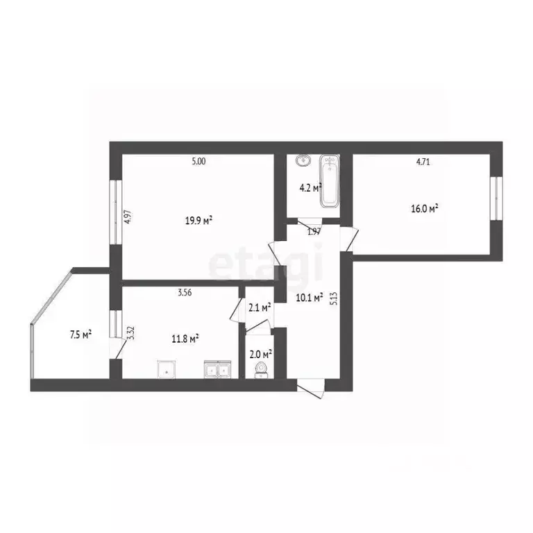 2-к кв. Тюменская область, Тюмень ул. Шишкова, 20 (65.5 м) - Фото 0