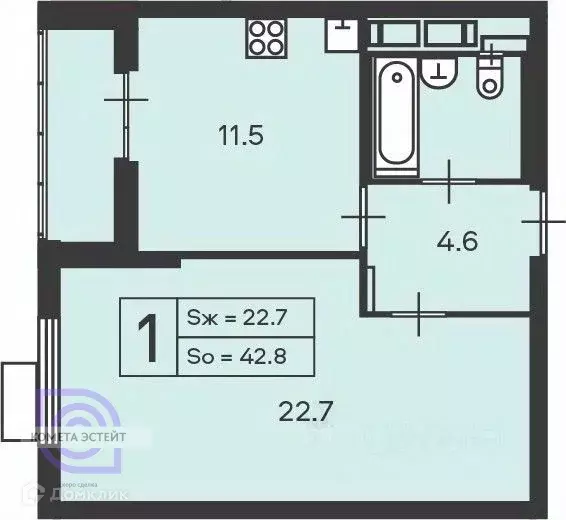 Продаётся 1-к квартира, 42.8 м - Фото 0