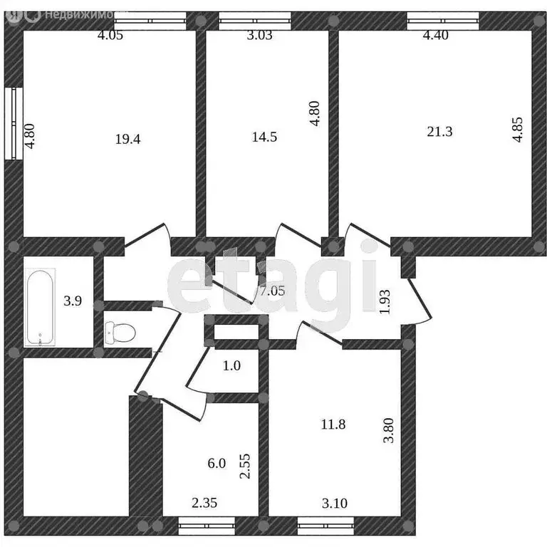 1к в 5-комнатной квартире (14.5 м) - Фото 0