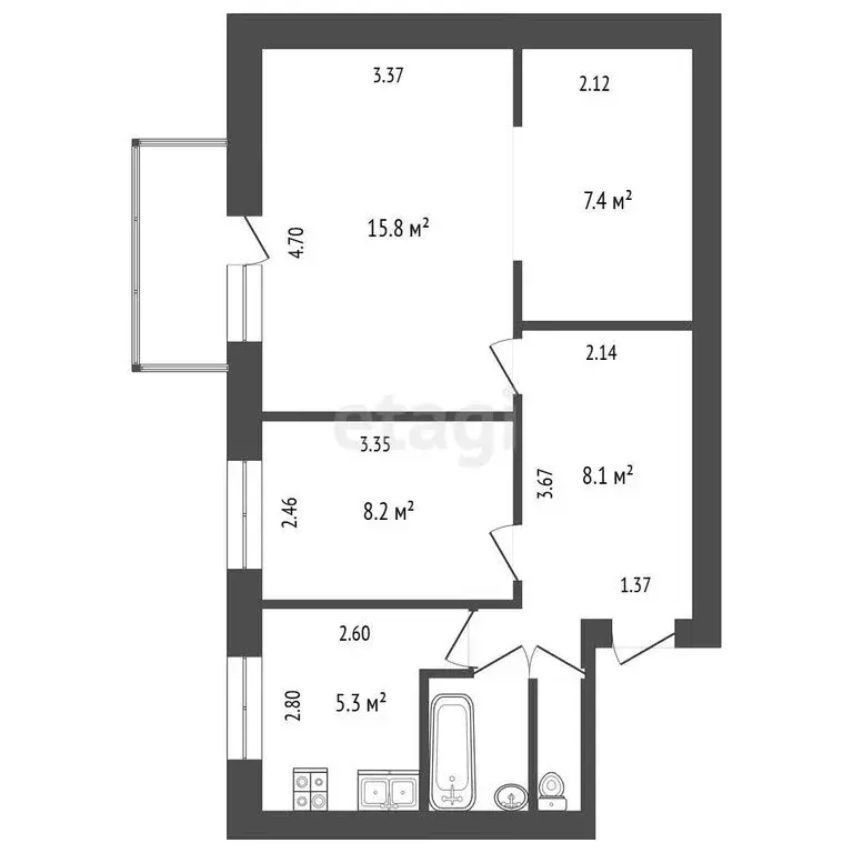 3-комнатная квартира: Молодёжное, улица Строителей, 10 (49.3 м) - Фото 1