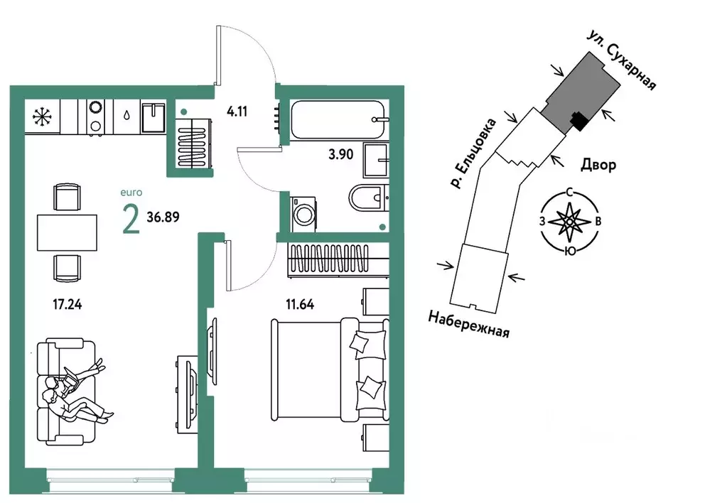 2-к кв. Новосибирская область, Новосибирск  (36.89 м) - Фото 0