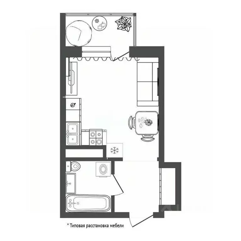 Студия Тюменская область, Тюмень ул. Тальниковая, 3 (21.2 м) - Фото 1