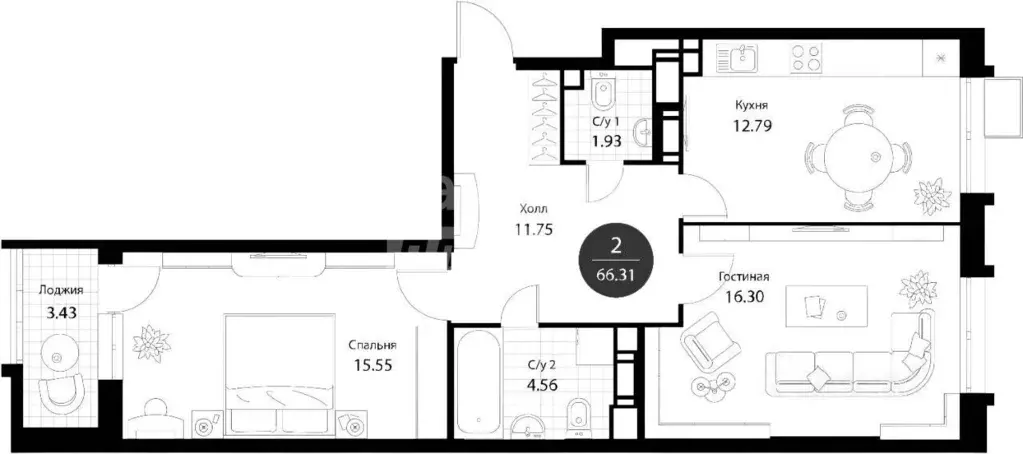 2-к кв. Москва Тайнинская ул., 9к1 (66.3 м) - Фото 2