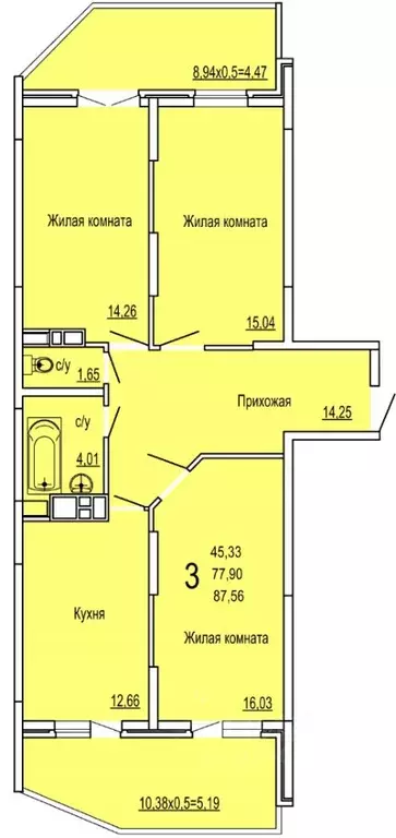 3-к кв. Краснодарский край, Краснодар ул. Командорская, 15/1 (87.56 м) - Фото 0