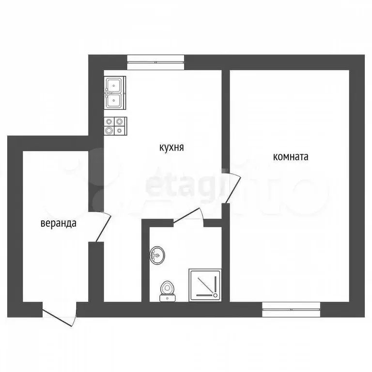 1-к. квартира, 27,7 м, 1/1 эт. - Фото 0