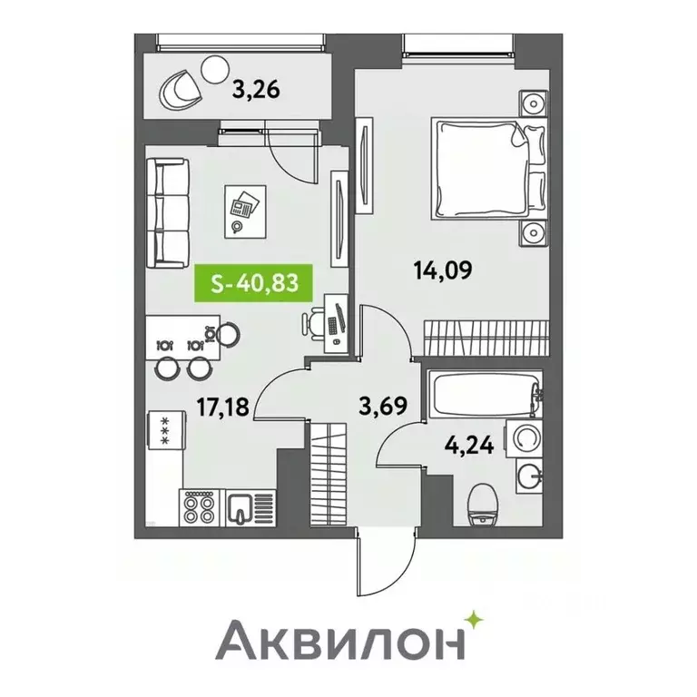 1-к кв. Санкт-Петербург Аквилон Ливз жилой комплекс (40.83 м) - Фото 0