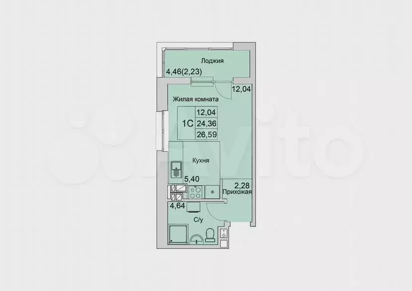 Квартира-студия, 26,6м, 8/22эт. - Фото 0