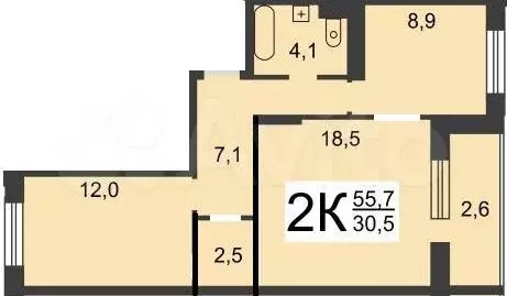 2-к. квартира, 53,4 м, 16/24 эт. - Фото 0