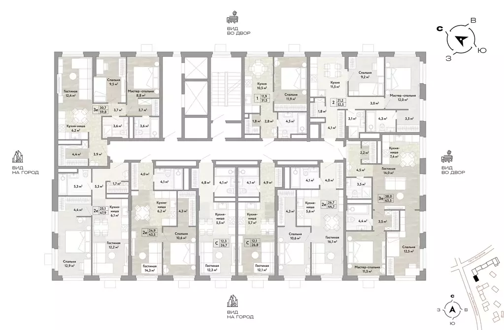 2-к квартира, 52.5 м - Фото 1