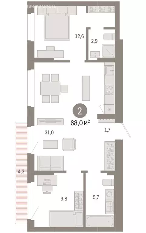 2-комнатная квартира: Новосибирск, квартал Лебедевский, 1/3 (68 м) - Фото 2