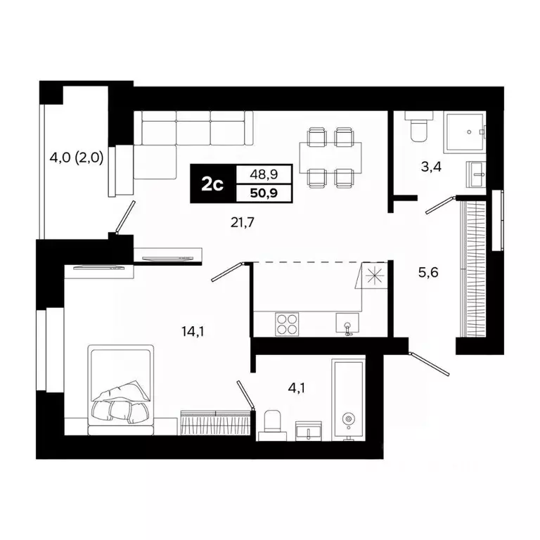2-к кв. Новосибирская область, Кольцово рп ул. Благовещенская, 2 (50.9 ... - Фото 1