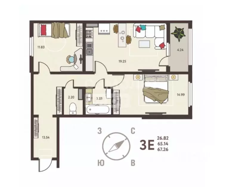 2-к кв. Липецкая область, Липецк ул. Механизаторов (67.26 м) - Фото 1
