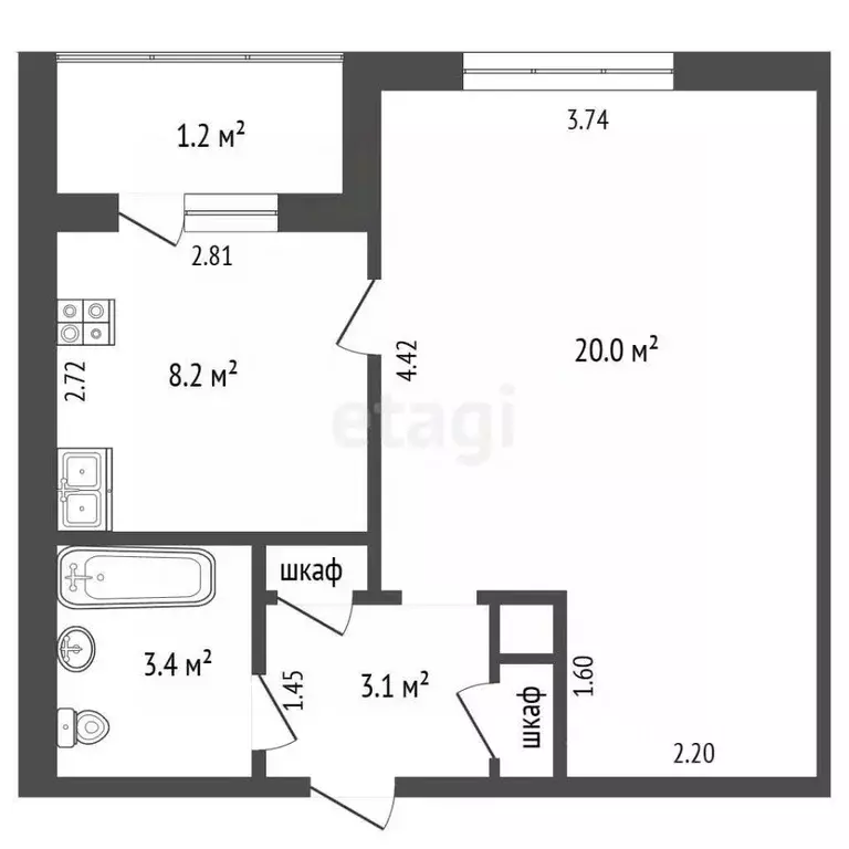1-к кв. Томская область, Северск ул. Победы, 6А (35.2 м) - Фото 2