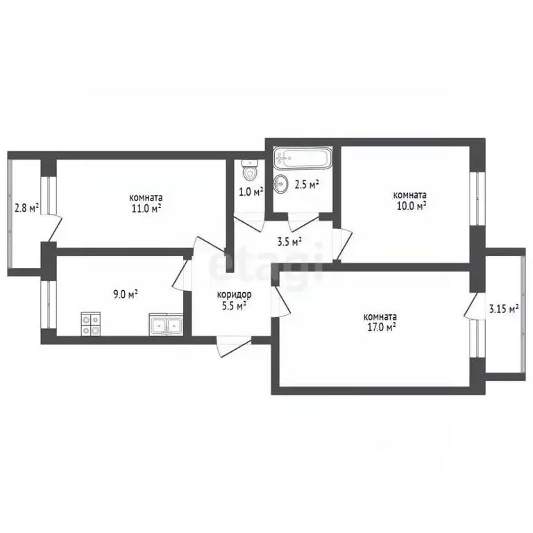 3-к кв. Свердловская область, Тавда ул. Ленина, 50 (59.5 м) - Фото 2
