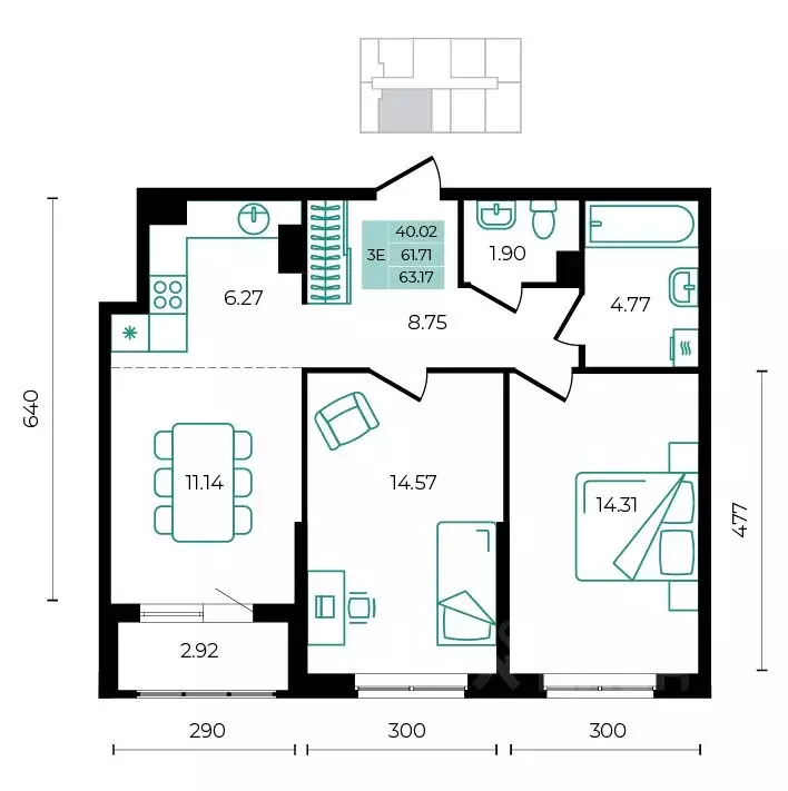 3-к кв. Адыгея, Майкопский район, пос. Тульский  (63.17 м) - Фото 1