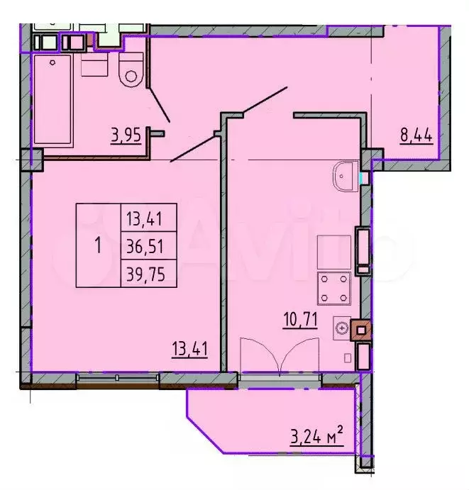 1-к. квартира, 39,8 м, 2/5 эт. - Фото 0