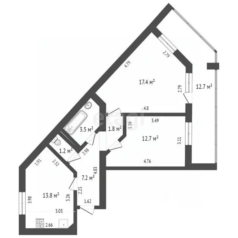 2-к кв. Тюменская область, Тюмень Полевая ул., 27к2 (57.9 м) - Фото 2
