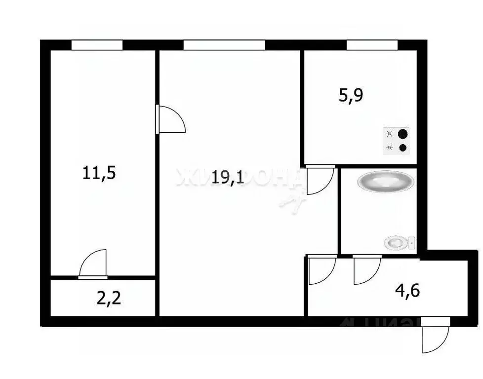 2-к кв. Новосибирская область, Новосибирск ул. Куприна, 8 (46.2 м) - Фото 0