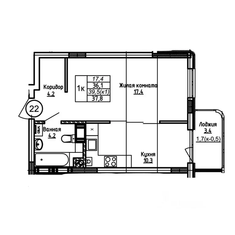1-к кв. Калининградская область, Калининград Теодор Кроне жилой ... - Фото 1