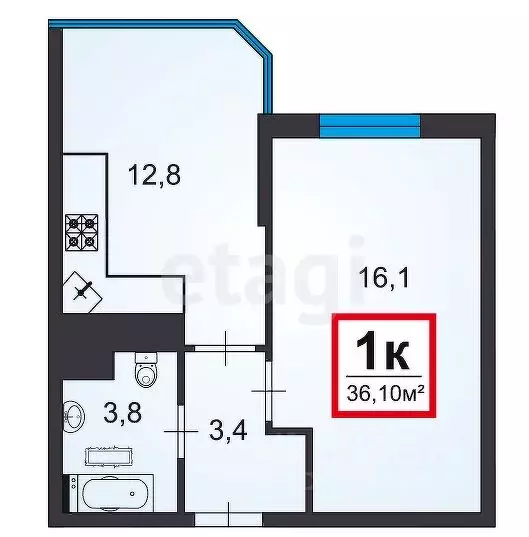 1-к кв. Краснодарский край, Анапа Анапское ш., 32к4 (36.1 м) - Фото 2