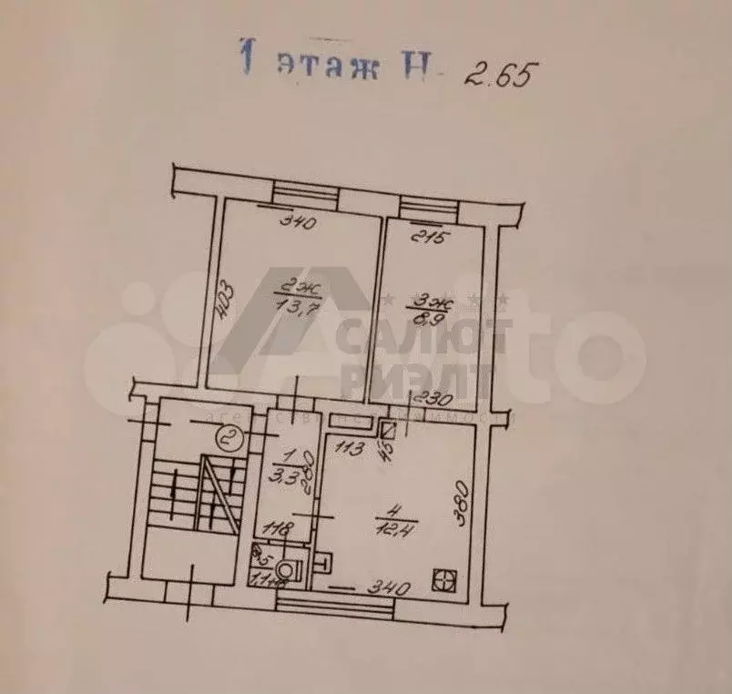 2-к. квартира, 39,4 м, 1/3 эт. - Фото 0