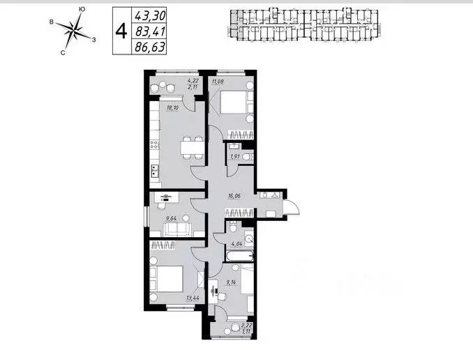 4-к кв. Тамбовская область, Тамбов Телецентр мкр,  (86.63 м) - Фото 0