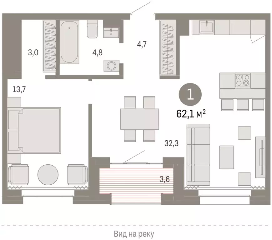 1-комнатная квартира: Новосибирск, Зыряновская улица, 53с (61.36 м) - Фото 1