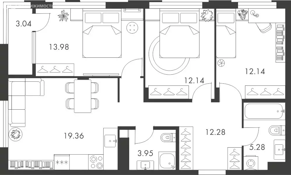 3-комнатная квартира: Тула, ЖК Карпова-Дом (82.17 м) - Фото 0