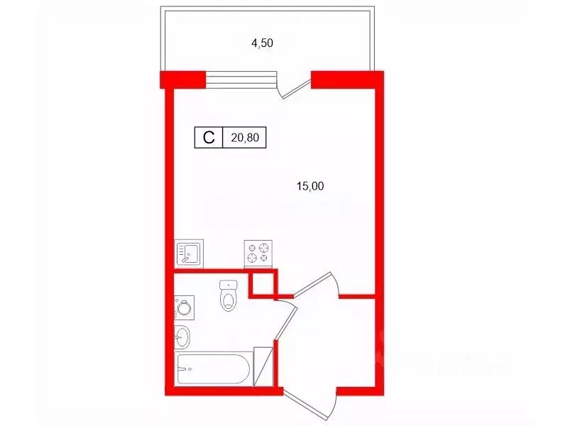 Студия Санкт-Петербург ул. Среднерогатская, 16к2 (20.8 м) - Фото 1
