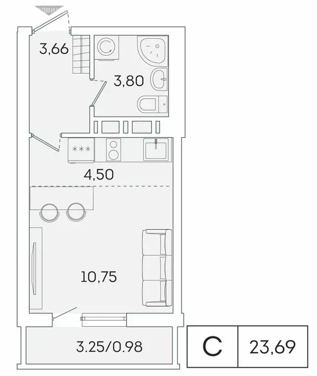 Квартира-студия: Мурино, Графская улица, 6к1 (22.8 м) - Фото 0