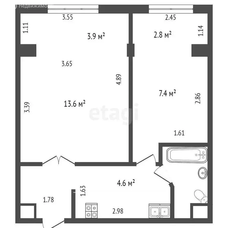 2-комнатная квартира: Тюмень, улица Республики, 237 (37.8 м) - Фото 0