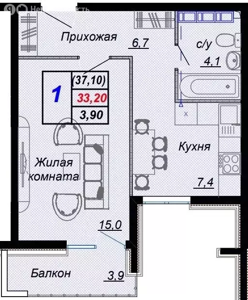 1-комнатная квартира: посёлок городского типа Дагомыс, ЖК Чайные Холмы ... - Фото 1