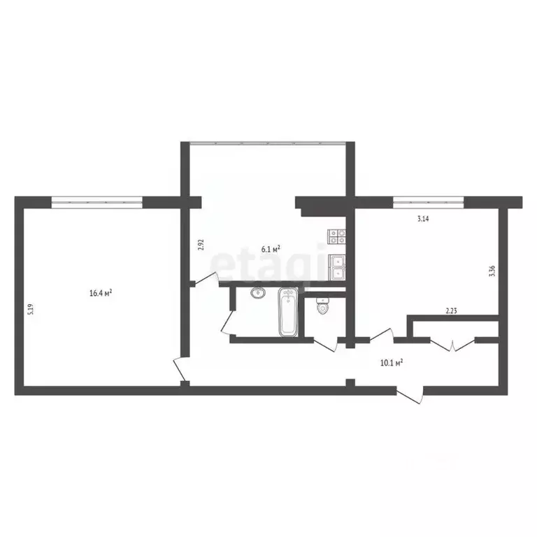 2-к кв. Ханты-Мансийский АО, Нягань 2-й мкр, 43 (47.9 м) - Фото 1