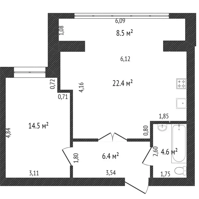 2-комнатная квартира: Кемерово, улица Веры Волошиной, 39 (57.1 м) - Фото 1