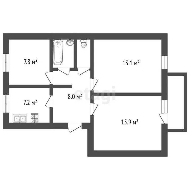 3-комнатная квартира: Ялуторовск, улица Революции, 133 (55.8 м) - Фото 1