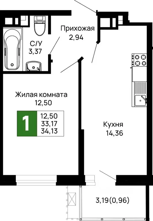 1-к кв. Адыгея, Майкоп 9 Мая ул., 14А (34.13 м) - Фото 0