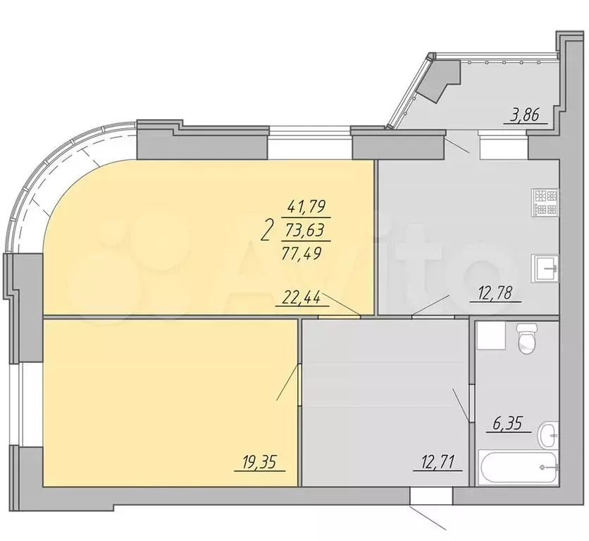 2-к. квартира, 77,5 м, 3/9 эт. - Фото 0