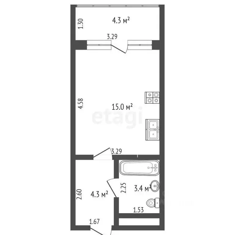 Студия Севастополь ш. Фиолентовское, 134к6 (22.7 м) - Фото 1