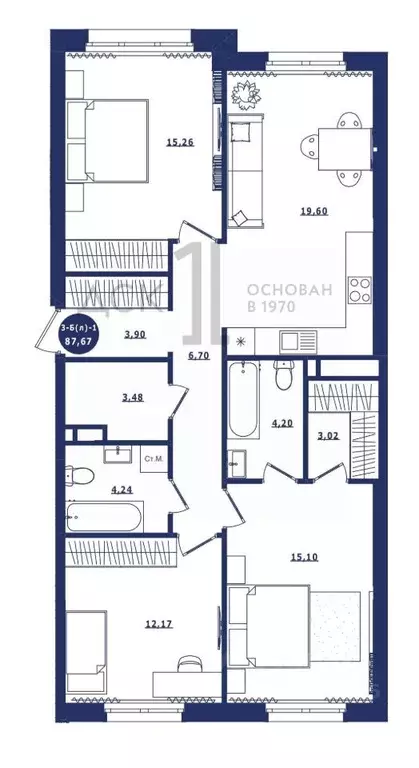 3-к кв. Ханты-Мансийский АО, Сургут Высоковольтная ул., 6/2 (87.67 м) - Фото 1