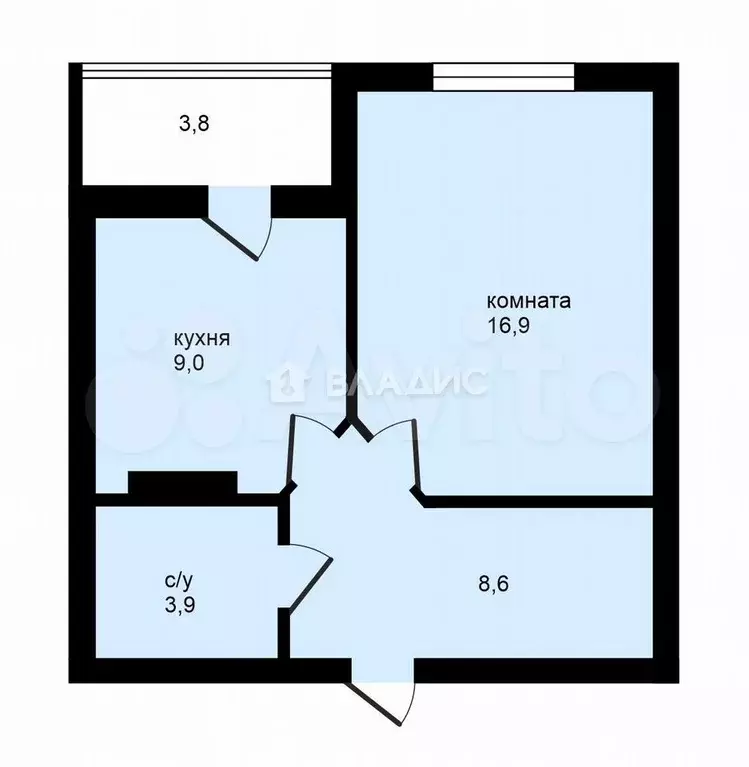 1-к. квартира, 38,4 м, 6/6 эт. - Фото 0