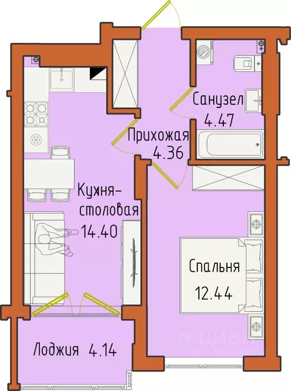 1-к кв. Калининградская область, Светлогорск пос. Отрадное,  (39.81 м) - Фото 0