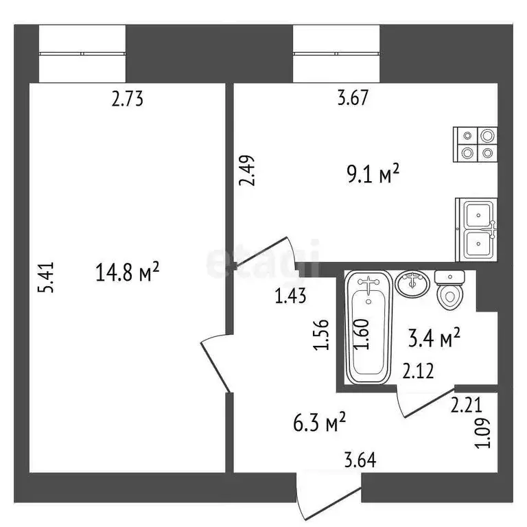 1-комнатная квартира: Рассвет, Советская улица, 24 (33.6 м) - Фото 0