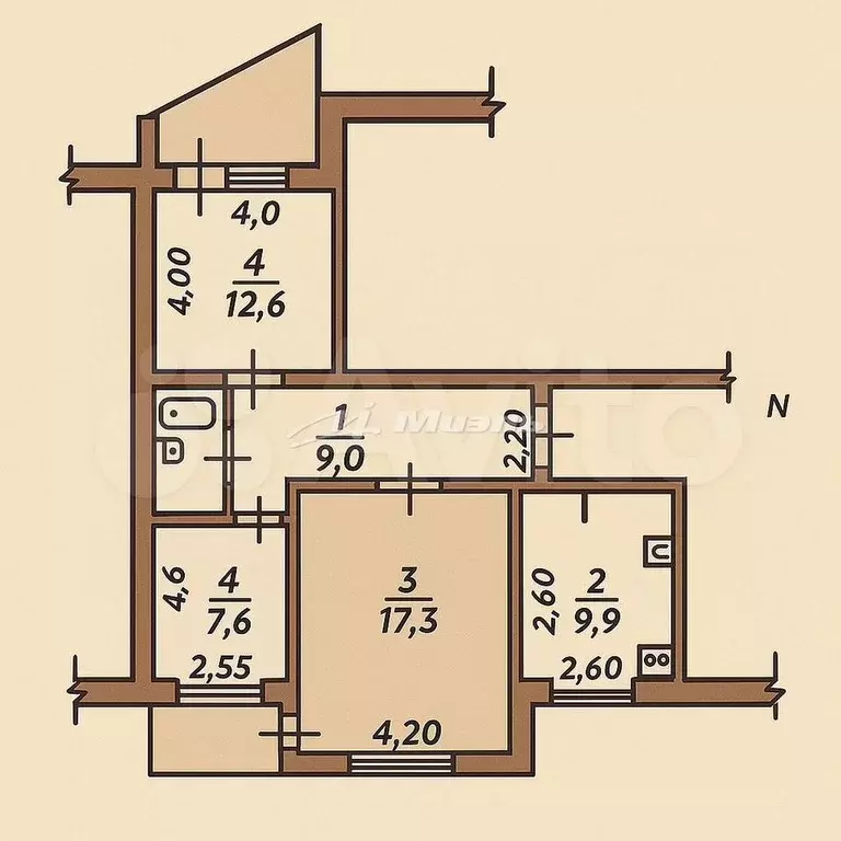 3-к. квартира, 64 м, 9/9 эт. - Фото 0