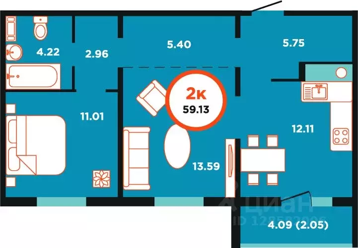 2-к кв. Калининградская область, Калининград Пригородная ул., 11 ... - Фото 1