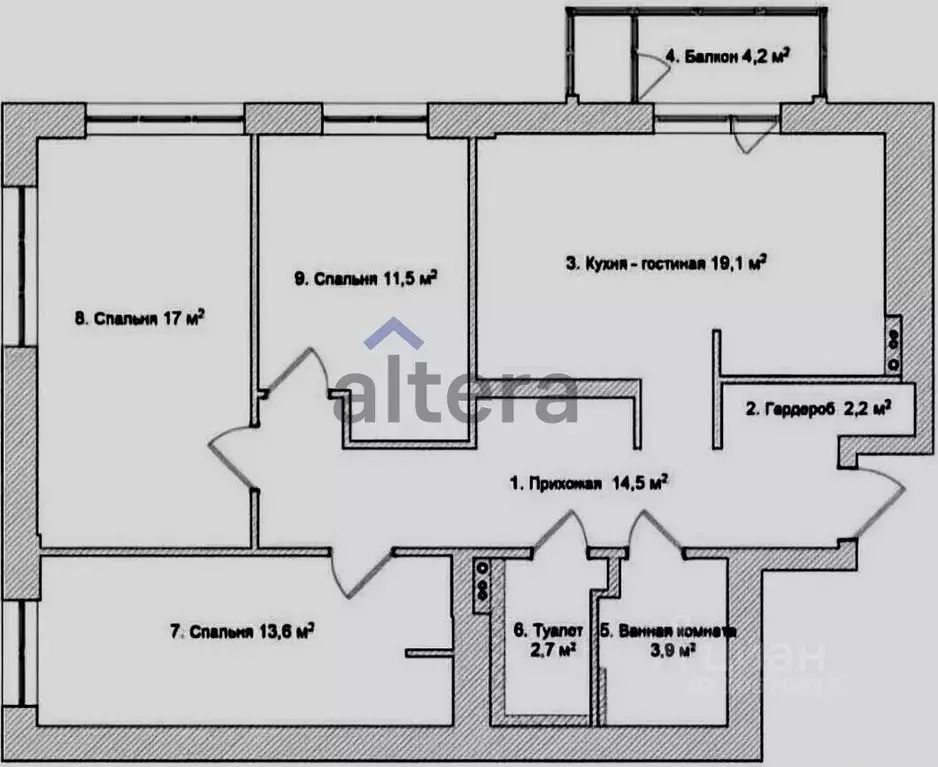 3-к кв. Татарстан, Казань ул. Шуртыгина, 7 (90.0 м) - Фото 2